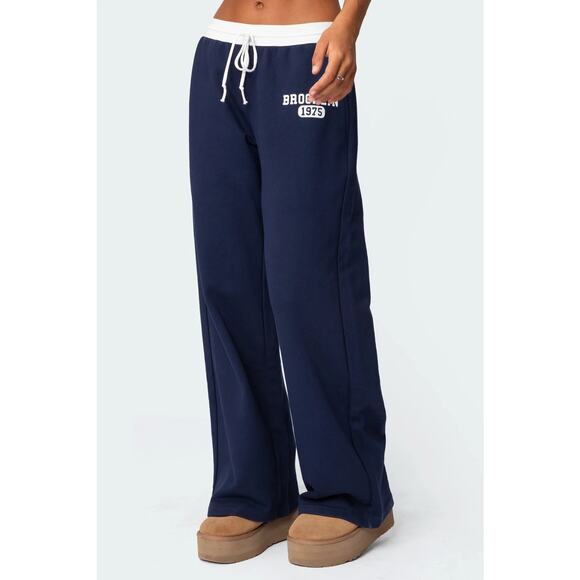 Edikted Brookie Sweatpants Womens Small Navy Brooklyn Straight Leg Low Rise NWT - Picture 3 of 12